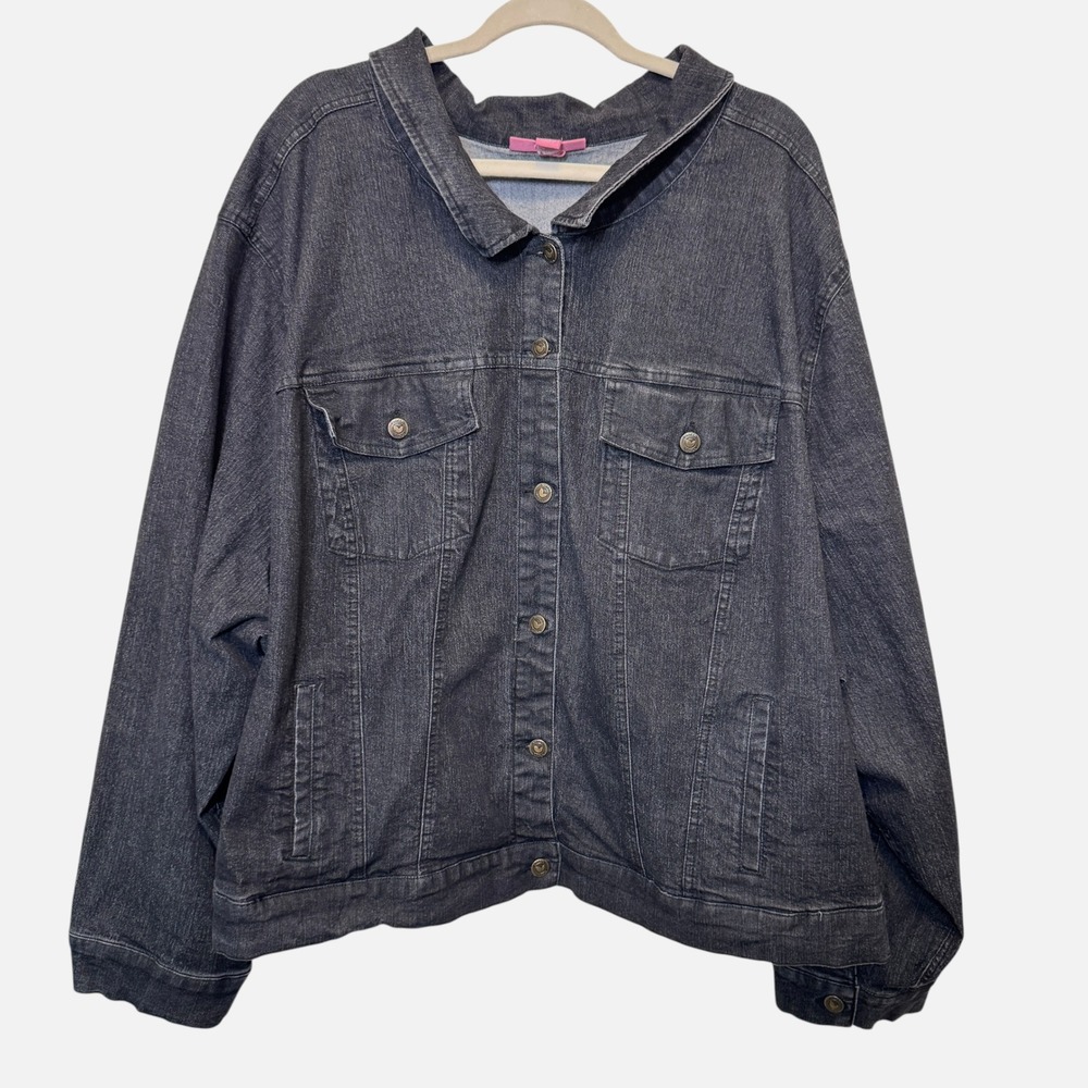 Woman Within Womens Jean Jacket 38W Black Stretch Button Up Denim Casual Classic